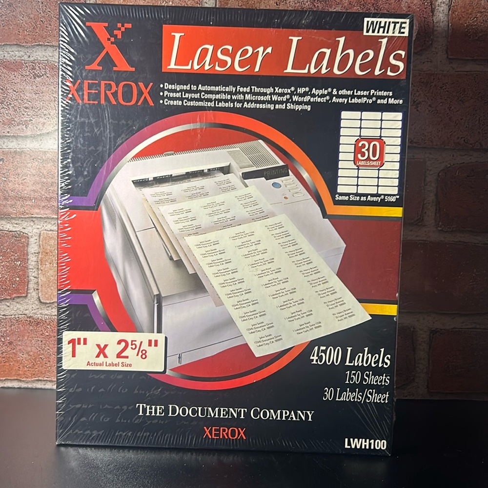 Xerox White Laser Labels 4500 Labels 150 Sheets New LWH100